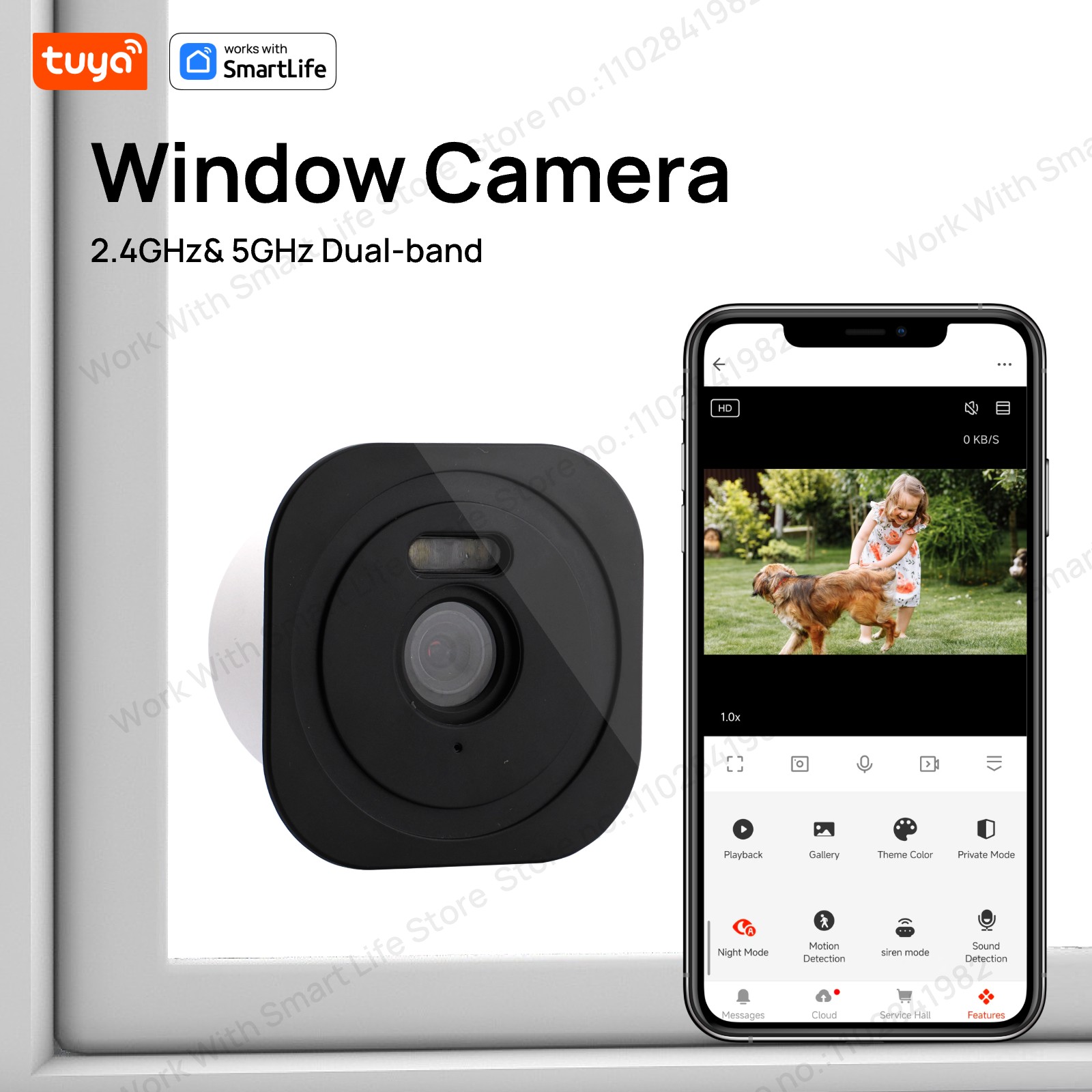Smart Home Os - 3MP 2K 투야 창문 카메라, 2.4GHz